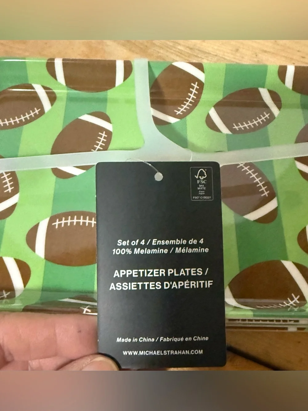 MSX Set of 4 Football Themed 100% Melamine APPETIZER PLATES (5.5” x 8”) - NWT